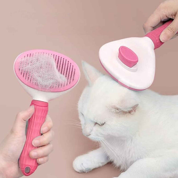Self-Cleaning Pet Grooming Brush With Ergonomic Handle For Cats And Dogs - Easy Hair Removal And Comfort