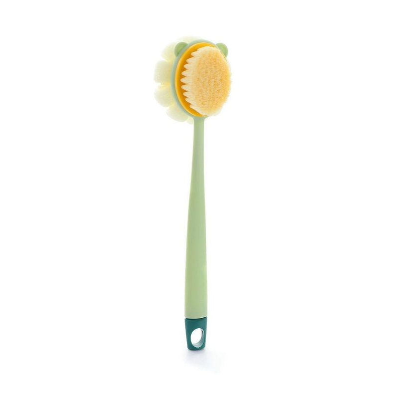 Dual-Sided Long Handle Bath Brush – Soft Bristle & Loofah Sponge For Deep Body Cleansing & Scrub