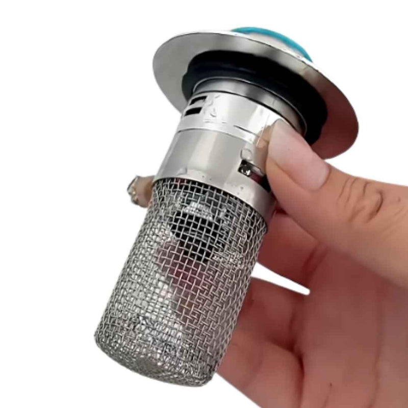 Sink Drain Stopper with Anti-Clog Mesh Filter, Plastic & Stainless Steel Basket for Kitchen