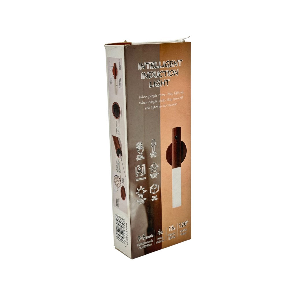 Rechargeable smart LED wall lamp in box with motion sensor, magnetic base, and USB charging, ideal for indoor night lighting