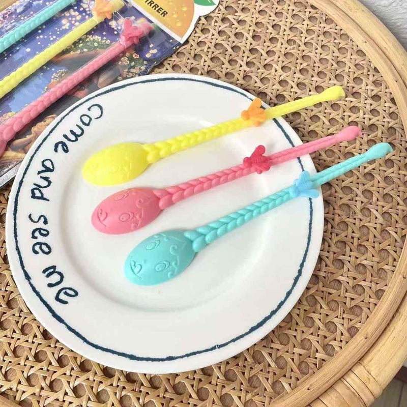 Tangled character spoons for kids in pink, yellow, blue colors | Cupindy