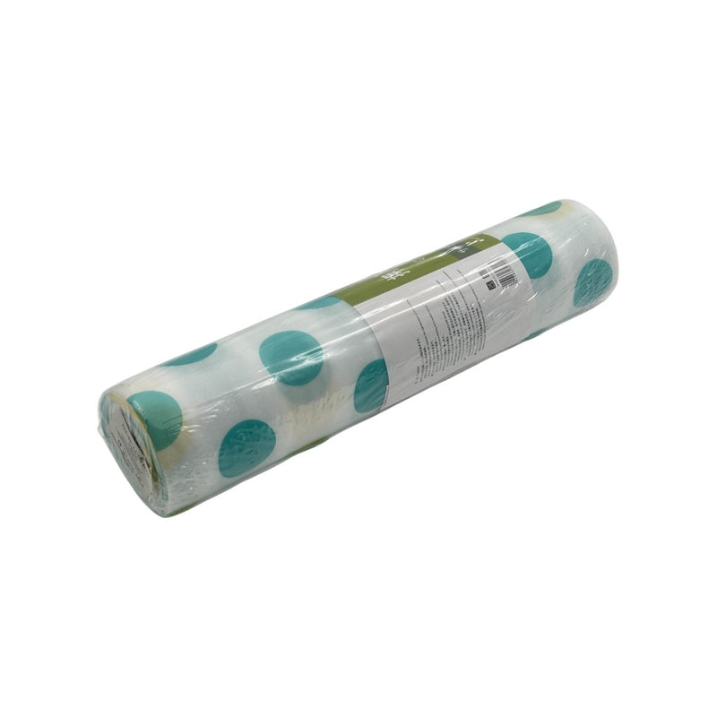 White foam drawer liner roll with teal green dots, 300x30cm, anti-slip surface for kitchen shelves, drawers, and cabinets