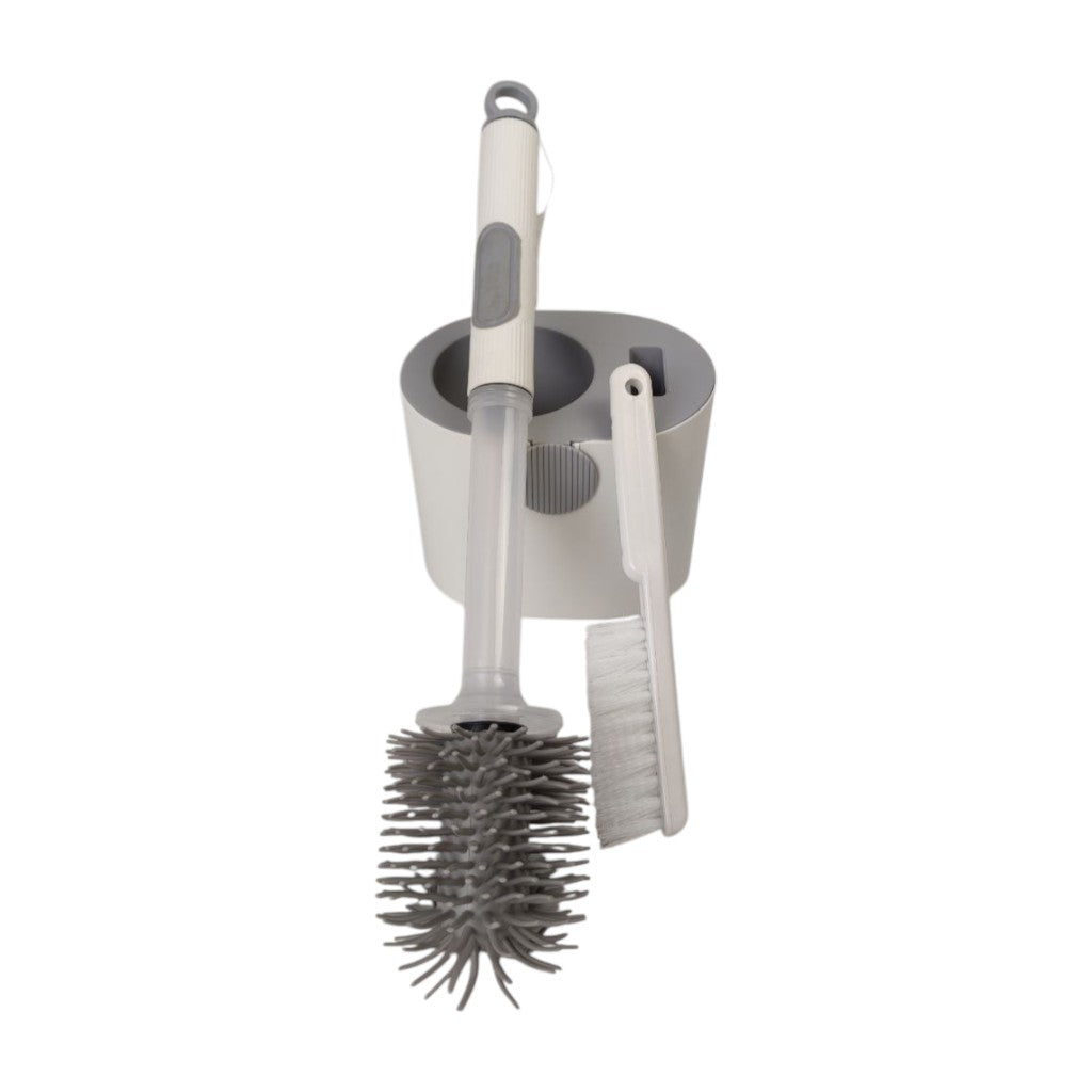 Cleaning brush set with holder on a white background