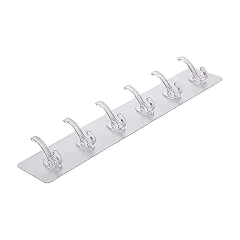 Transparent Wall Hook Rack – Adhesive 6-Hook Strip For Kitchen & Bathroom Organization