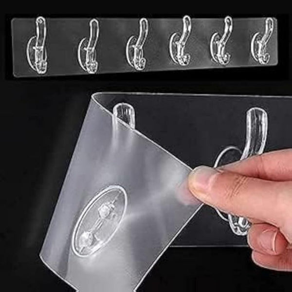 Transparent Wall Hook Rack – Adhesive 6-Hook Strip For Kitchen & Bathroom Organization