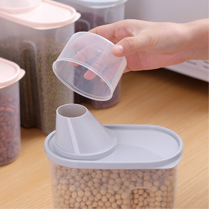 Transparent food storage container for grains and beans