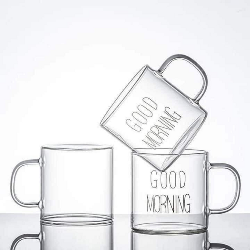 Good Morning Text Glass Coffee Small Mugs, 125 ML - 1 Piece
