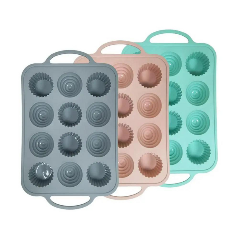 12-Cup Delight: Non-Stick Silicone Round Mini Cake Mold for Perfect Puddings, Muffins, and Biscuits