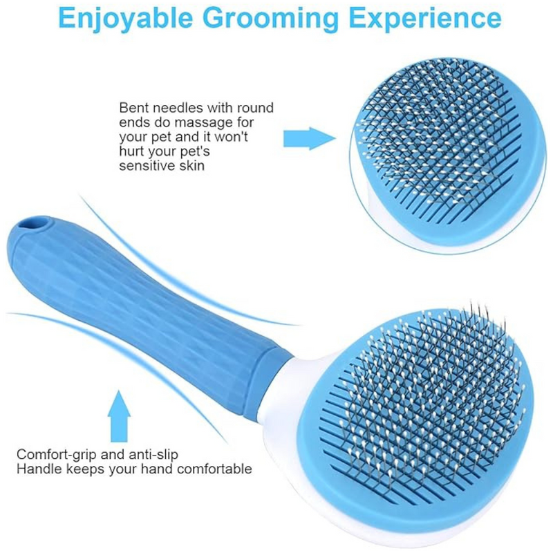 Self-Cleaning Pet Grooming Brush With Ergonomic Handle For Cats And Dogs - Easy Hair Removal And Comfort