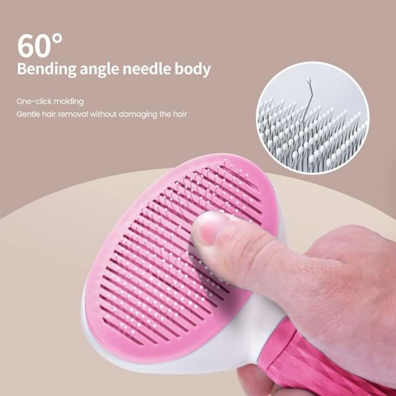 Self-Cleaning Pet Grooming Brush With Ergonomic Handle For Cats And Dogs - Easy Hair Removal And Comfort