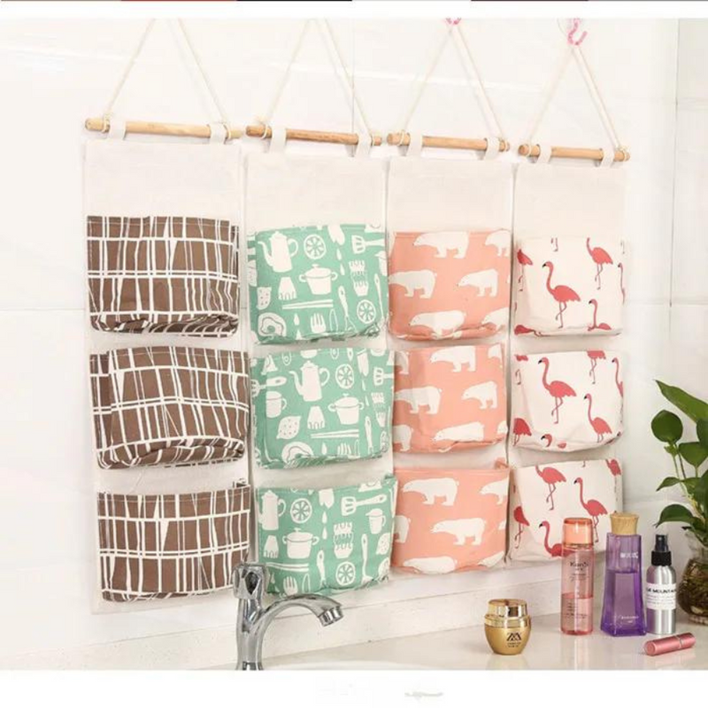 Flamingo 3 Pockets wall hanging storage bags organizer