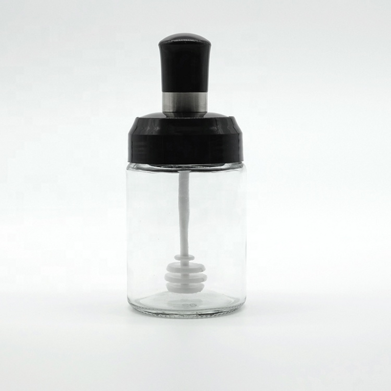 Spice Jar With Honey Spoon And Transparent Glass - 1 Pcs