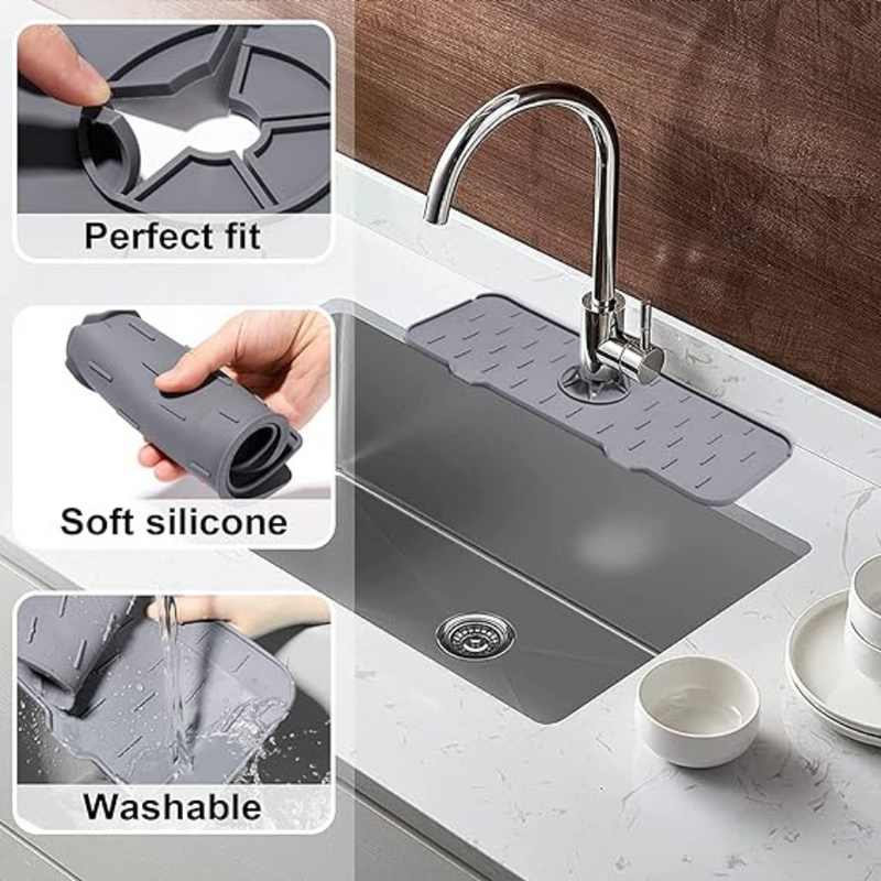 Kitchen Sink Splash Guard, Silicone Faucet Handle Drip