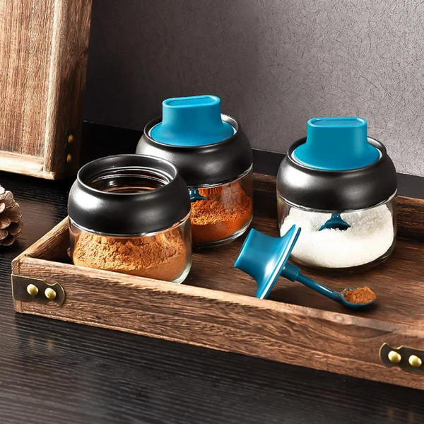 Kitchen Glass Spice Jar With Small Spoon