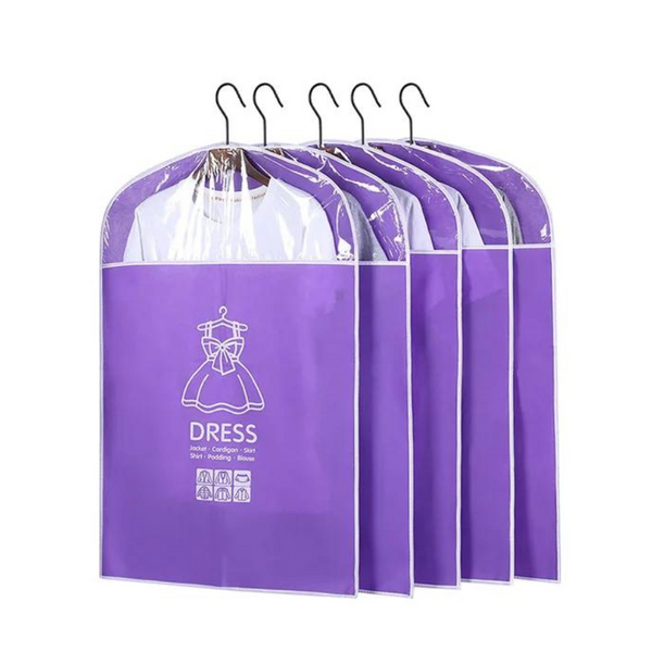 Short Closet Hanging Clothes Dust Cover Waterproof Garment Bag - Purple