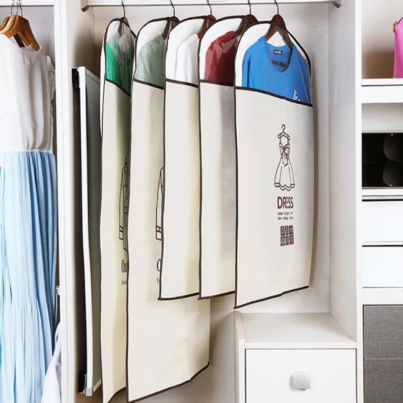 Long Closet Hanging Clothes Dust Cover Waterproof Garment Bag - Beige