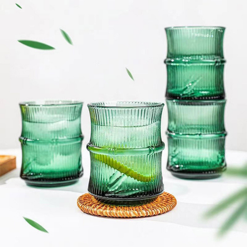 4Pcs Set Bamboo Leaf  Glass Cup Creative Water Glass Coffee Cups