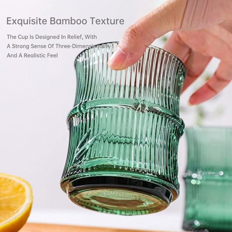 4Pcs Set Bamboo Leaf  Glass Cup Creative Water Glass Coffee Cups
