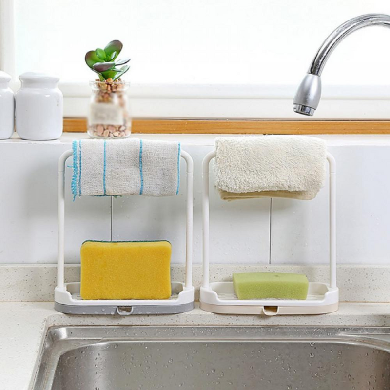 Kitchen Sink Rag and Sponge Holder with Drain Pan