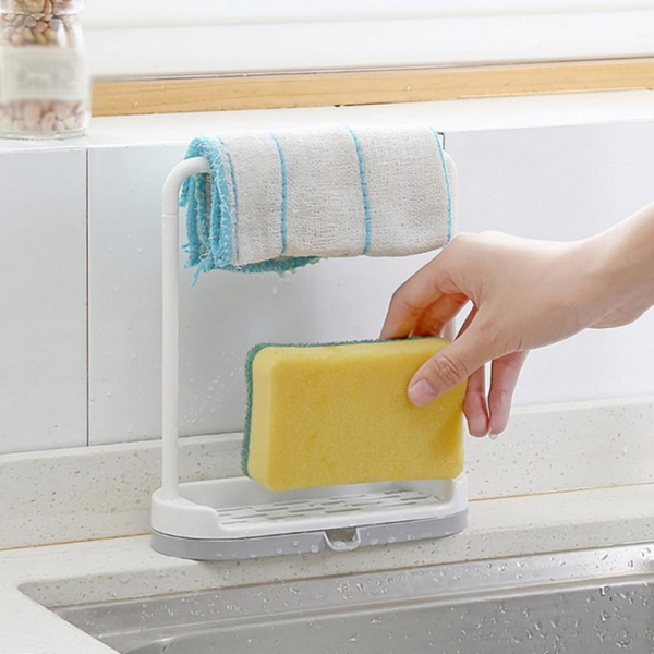 Kitchen Sink Rag and Sponge Holder with Drain Pan