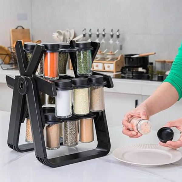 Rotating Spice Rack Organizer with 18 Plastic Spice Jars