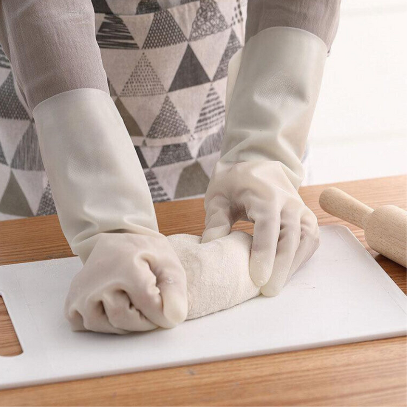 Pair of Strong Latex Kitchen and Cleaning Gloves - White