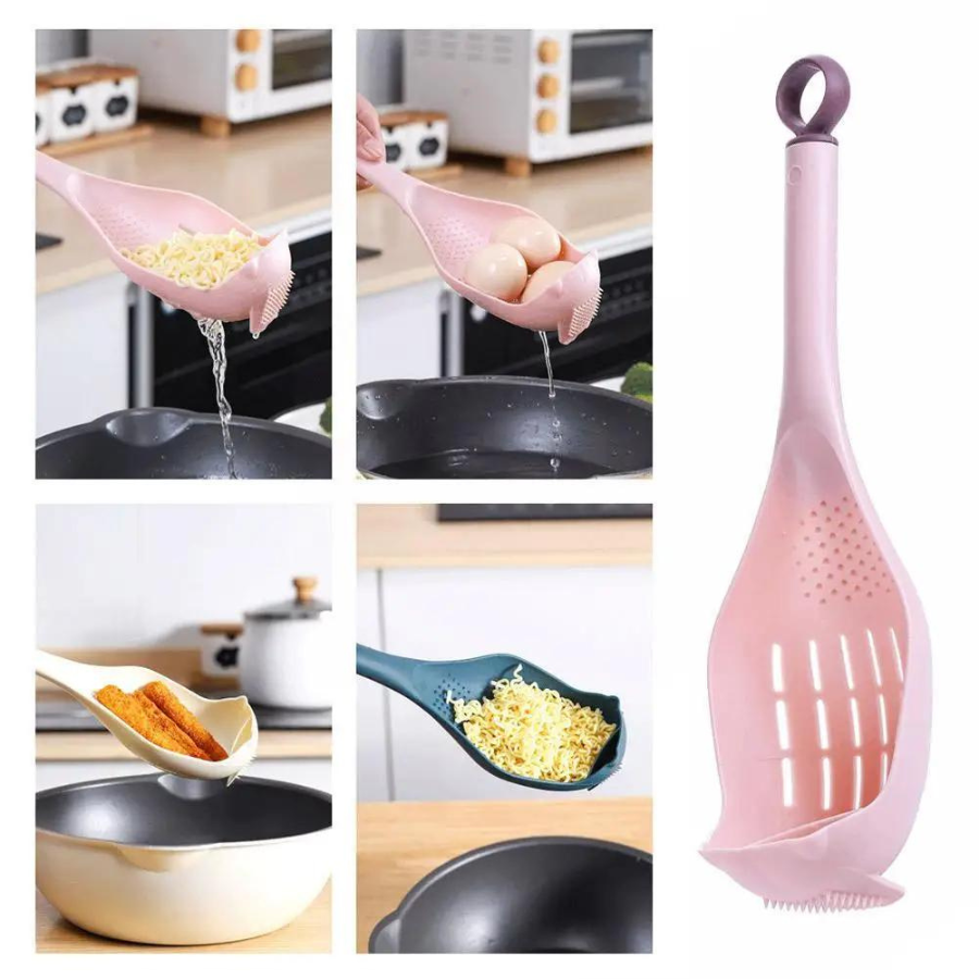 Scoop Noodles, Drain, Press Mashed Scoop Grind Garlic And Potatoes