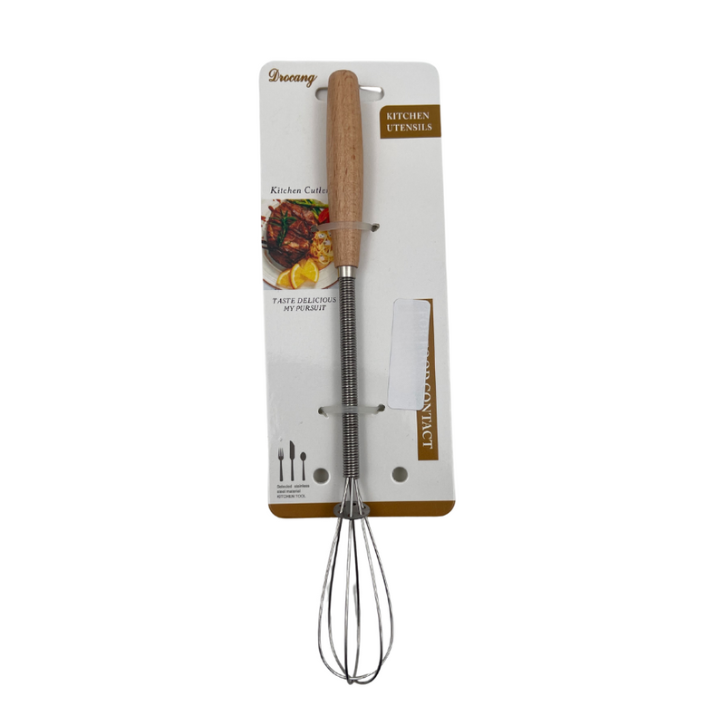 Drocany Small Kitchen Stainless Steel Whisk With Wooden Handle