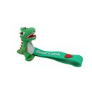 Green dinosaur keychain with "Good Luck" message