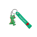 Durable green dinosaur keychain with heart detail