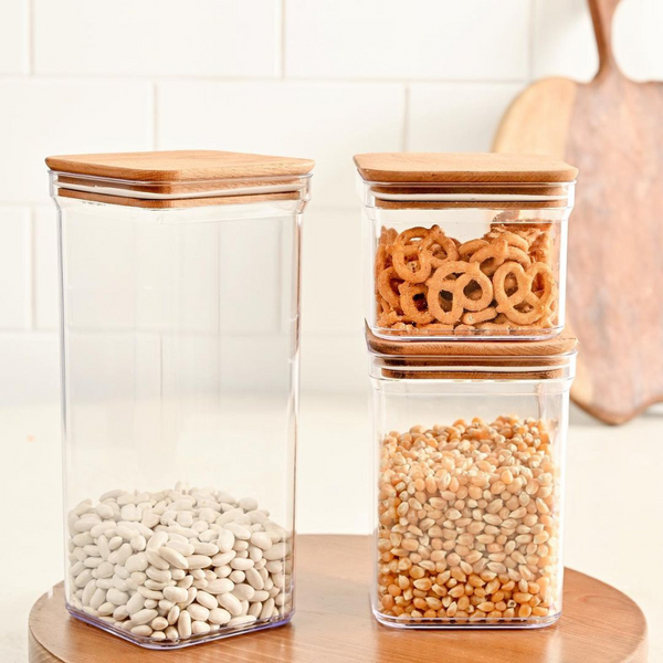 Set of 3 Pieces Airtight Acrylic Food Container With Wooden Lid