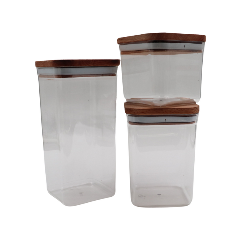 Set of 3 Pieces Airtight Acrylic Food Container With Wooden Lid