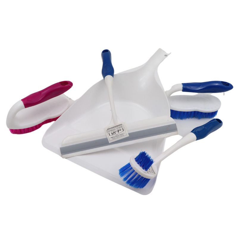 Broom and Dustpan with 2 Cleaning Brushes and Glass Wiper - Multi Colors
