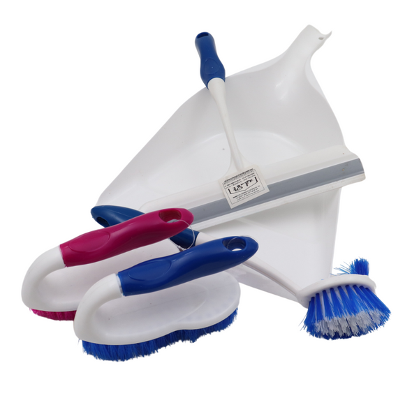 Broom and Dustpan with 2 Cleaning Brushes and Glass Wiper - Multi Colors