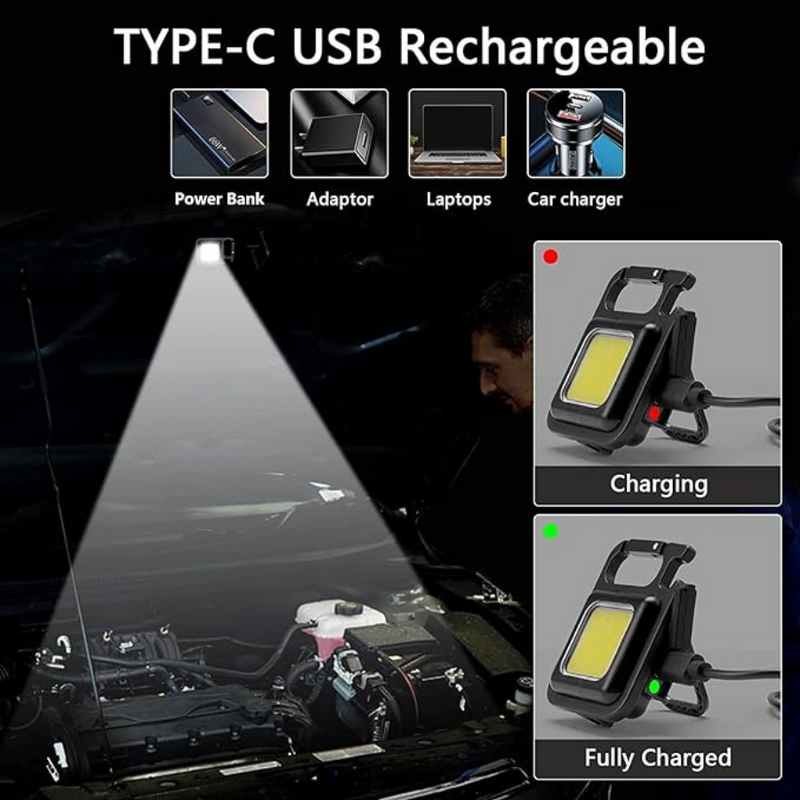 Mini Led Torch Flashlight Lumens Cob Rechargeable Keychain