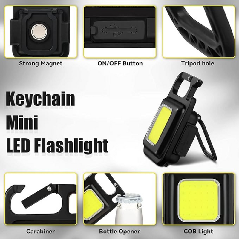 Mini Led Torch Flashlight Lumens Cob Rechargeable Keychain