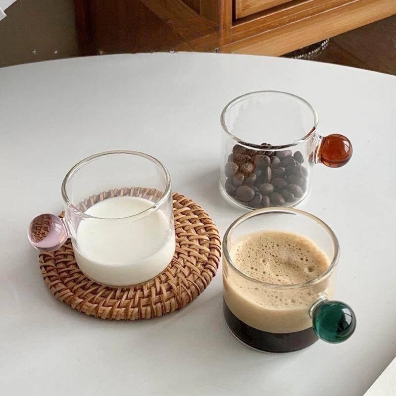 Glass Coffee Mug With Colored Ball Handle - 100 ml