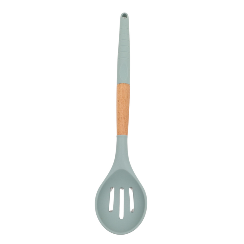 Silicone Serving Skimmer Spoon With Wooden Handle