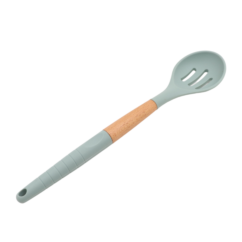 Silicone Serving Skimmer Spoon With Wooden Handle