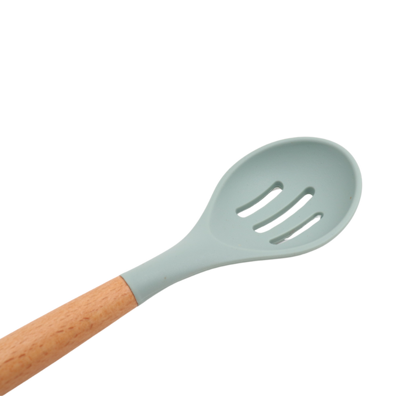 Silicone Serving Skimmer Spoon With Wooden Handle