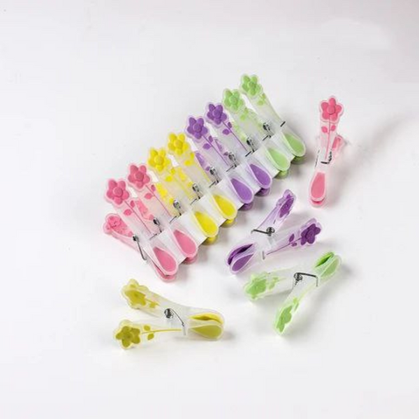 Plastic and Silicone Practical Clothes Clips - 12 Pcs, Mixed Colors
