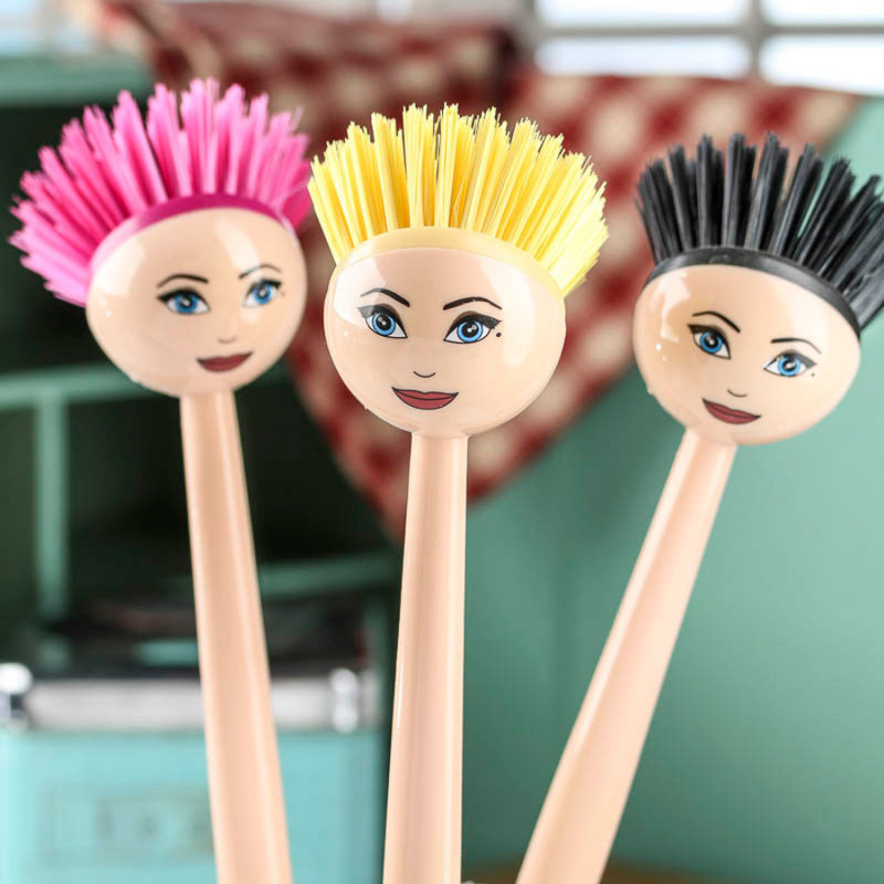 Plastic Lady Kitchen Scrub Cleaning Brush, Female Cute Shape Random Colors - Multi Uses