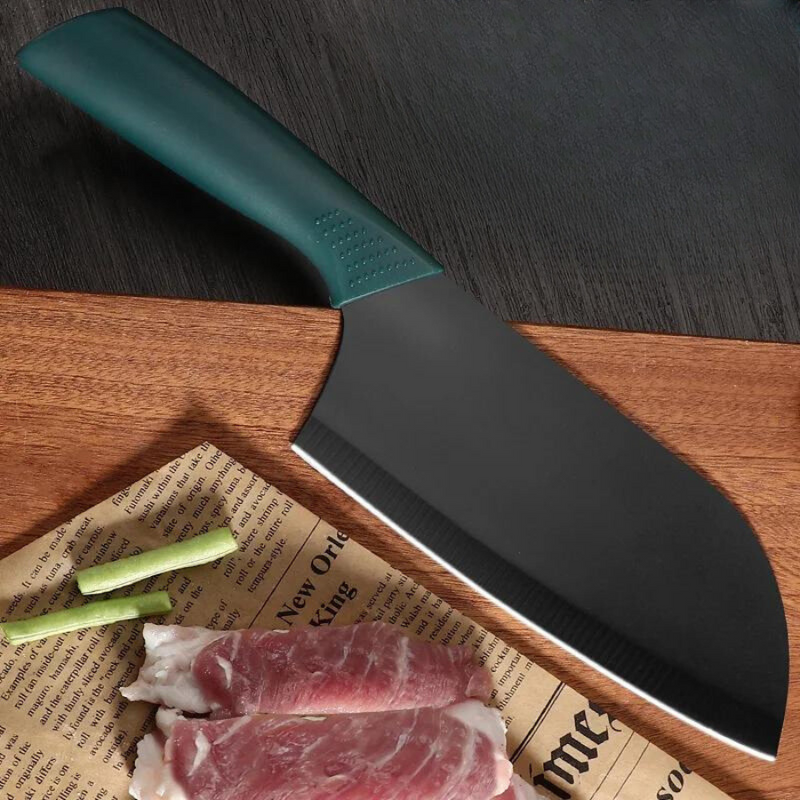 1 Piece Kitchen Stainless Steel Slicing Knife - Black With Green Handle