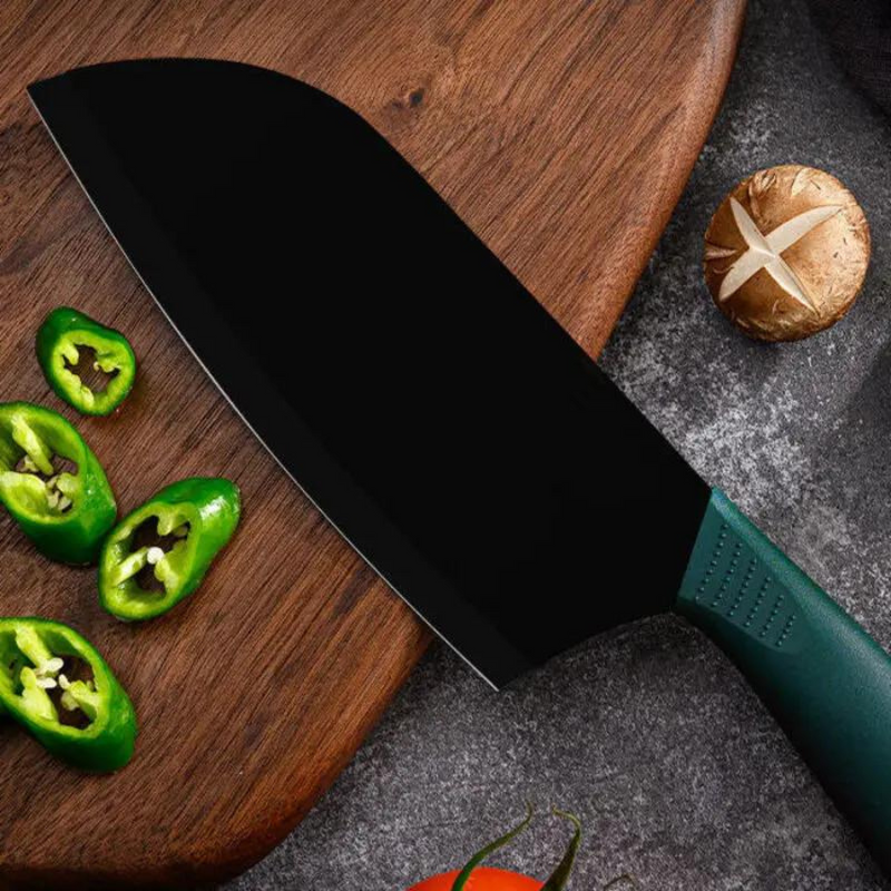 1 Piece Kitchen Stainless Steel Slicing Knife - Black With Green Handle