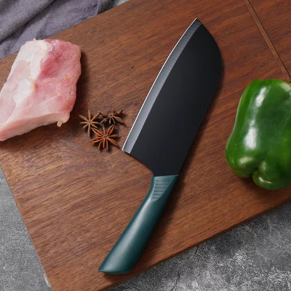 1 Piece Kitchen Stainless Steel Slicing Knife - Black With Green Handle