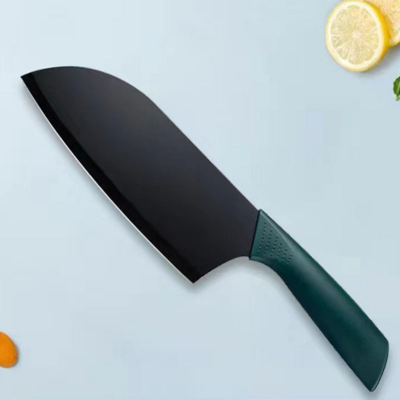 سكين مطبخ عريضة من الستانلس ستيل و مقبض مريح - لون اسود