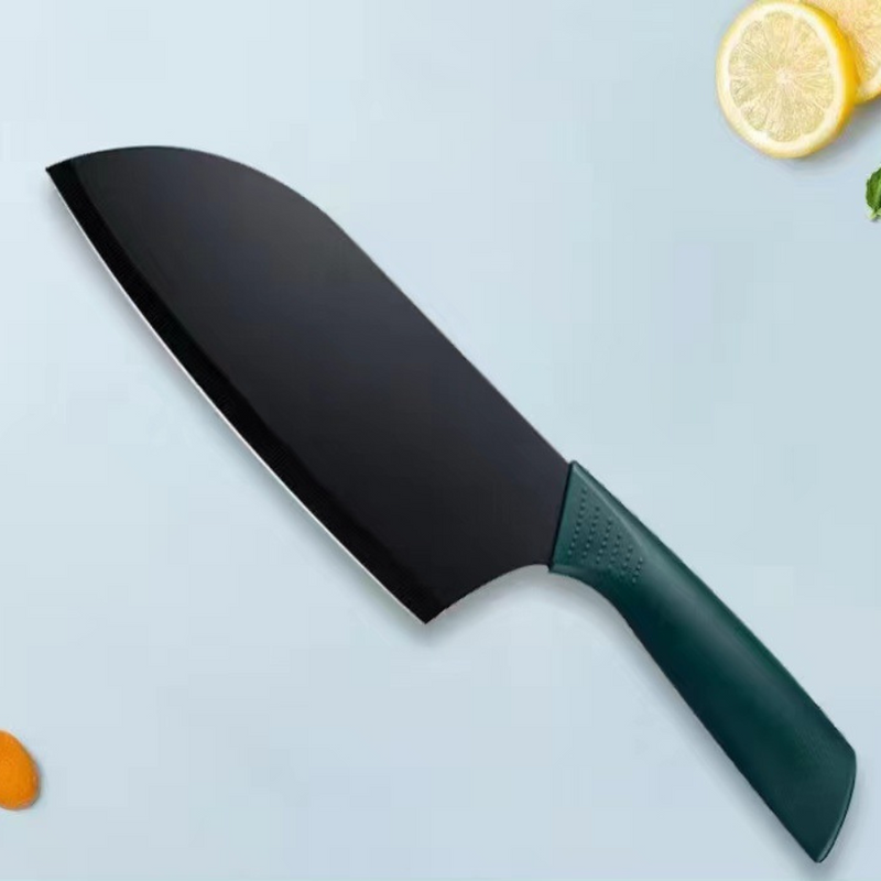 1 Piece Kitchen Stainless Steel Slicing Knife - Black With Green Handle