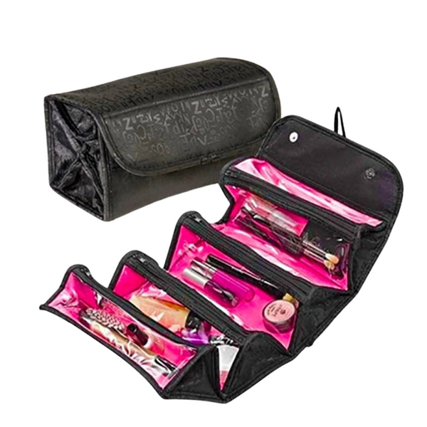 Roll-Up Cosmetic Bag - Portable Makeup Organizer with Multiple Compartments