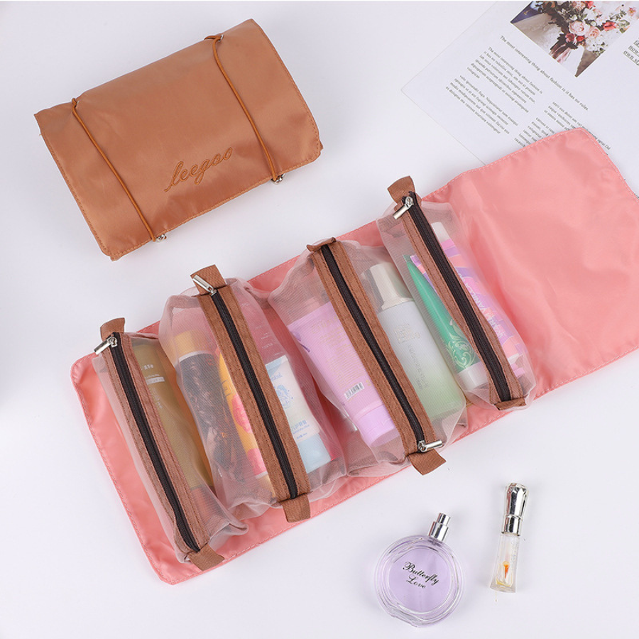 fold out travel makeup bag Travel Makeup Bag Set with 4 Removable Pouches - Organize Your Cosmetics,  Toiletries, and Accessories