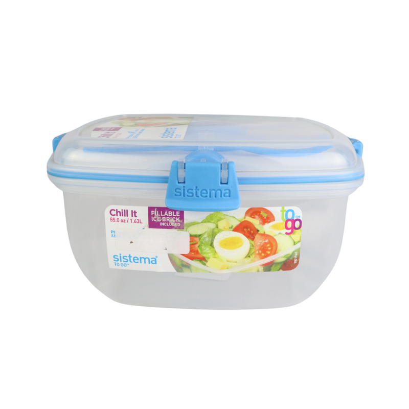 Sistema Chill It To Go Food Storage Container - 1.6L, BPA-Free, Includes Knife & Fork, Ice Brick